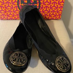 Tory Burch Black Caroline Elastic Ballet Flats (Size 9.5)